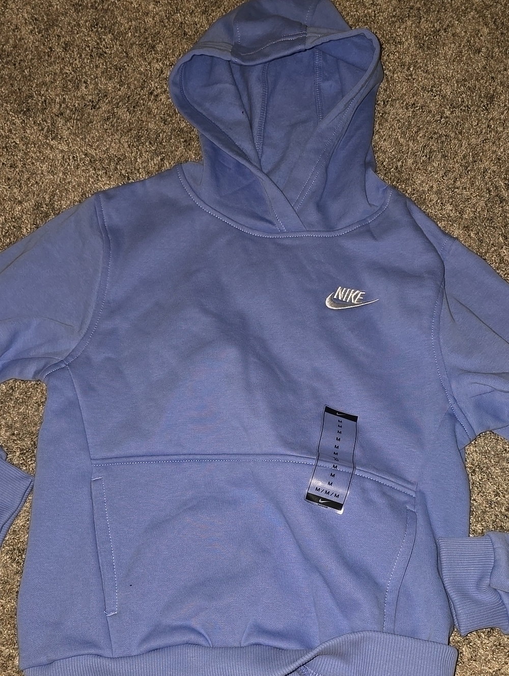 Nike Men's Light Blue Crewneck Hoodie with White Logo